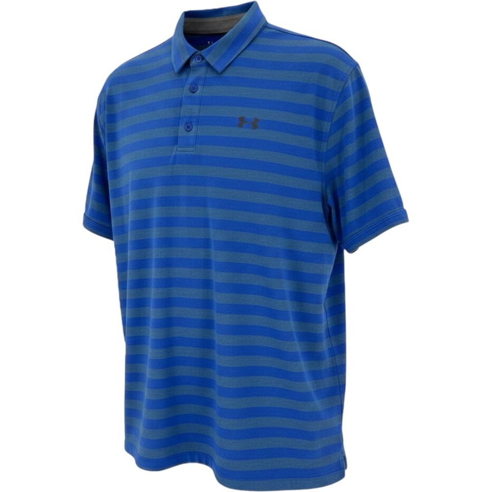 Under Armour HeatGear Mens XL Blue Striped Loose Fit Golf Polo Shirt
